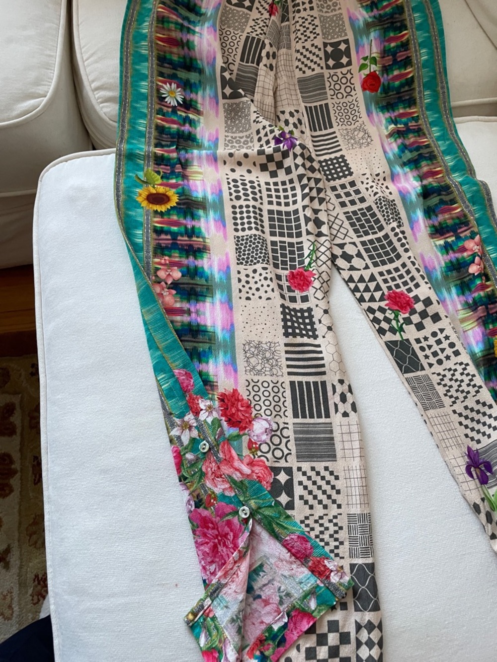 Johnny Was Embroidered Blue Label on Multicolor Floral Fabric - Picture 4 of 7